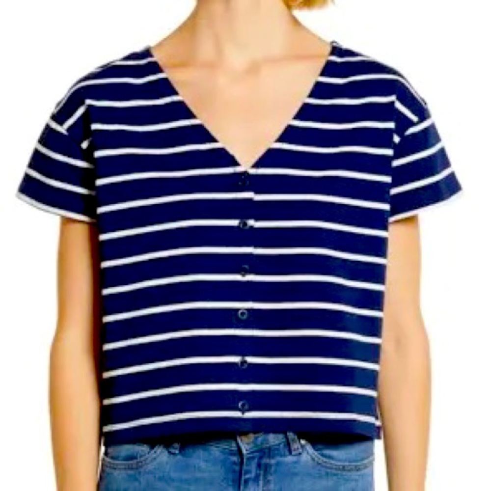NWOT Madewell blue and white stripe button up crop top